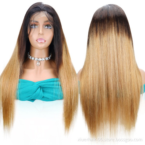 Wholesale 13*4 Lace Front Human Hair Wigs Straight Wave Ombre T1b/27 Color Brazilian Remy Hair for Black Women